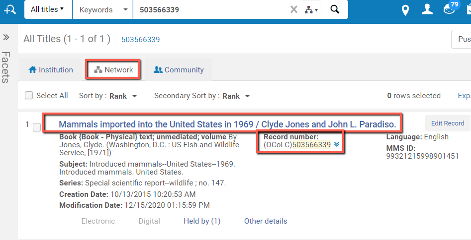 NZ repository search for 503566339 with OCLC record number highlighted