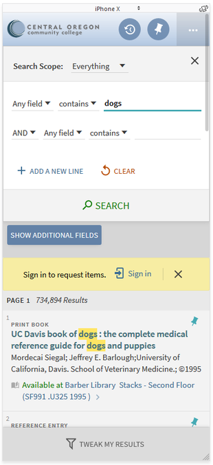 Show additional fields button in Primo advanced search.