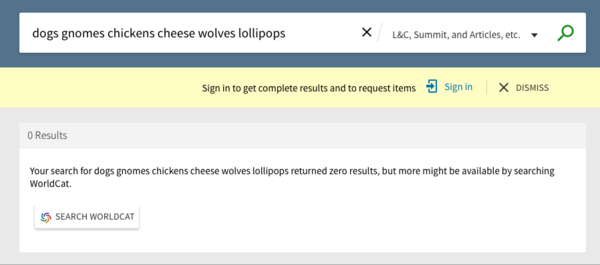 0 Results message in Primo