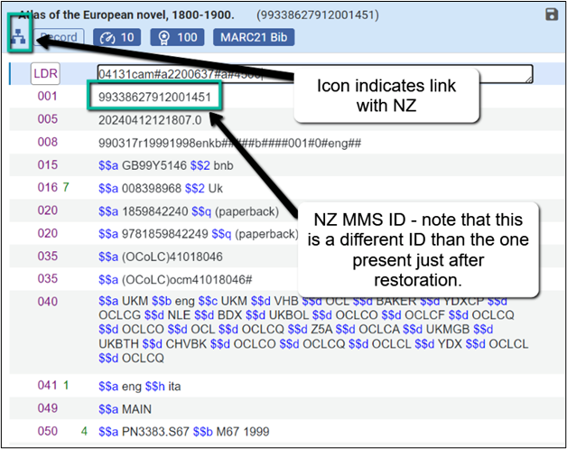 record in metadata editor  relinked to network